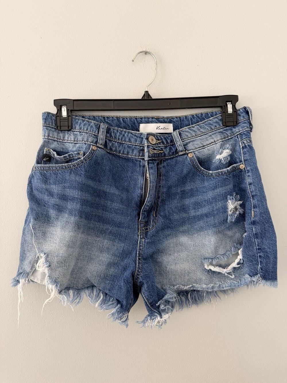 KanCan Denim Jean Shorts Women 11/29Distressed High Rise Striped Raw Hem
